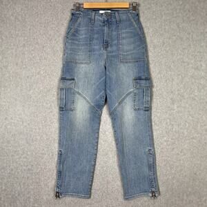 Jonathan Simkhai Payton High Rise Cropped Cargo Jeans in Zuma Light Size 26